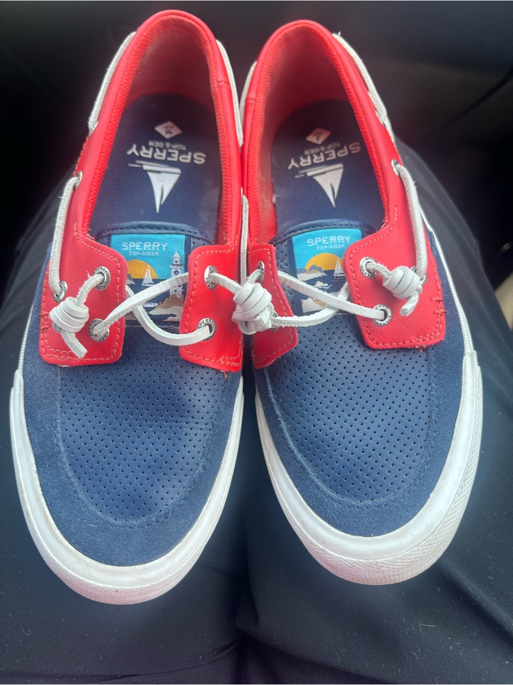 Sperry Navy and Red Perforated Boat Shoes